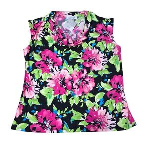 Kasper Floral Print Sleeveless Cowl Neck Top Blouse Pink Green Black Size 1X NWT